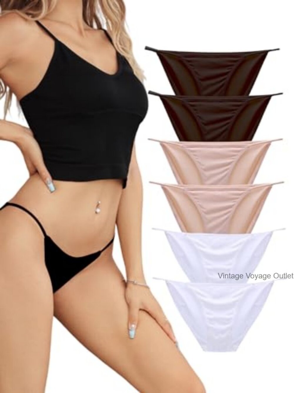 Women's Low-Rise String Bikini Panty Stretch Briefs Viscose Spandex